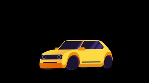 Isometric Yellow Car Driving In The City Traffic Alpha Channel