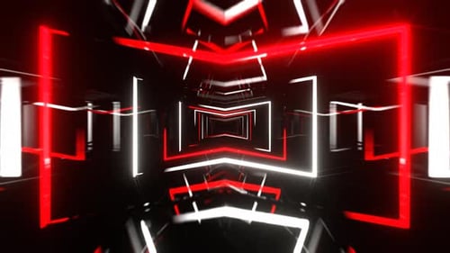 Red And White Neon Corridor With Glowing Frames Background Vj Loop I 4K