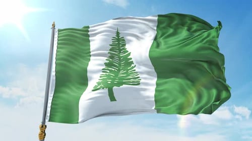 Waving Norfolk Island Flag Animation on Blue Sky
