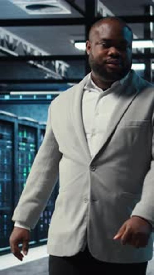 Vertical Video Server Farm Admin Overseeing Supercomputers