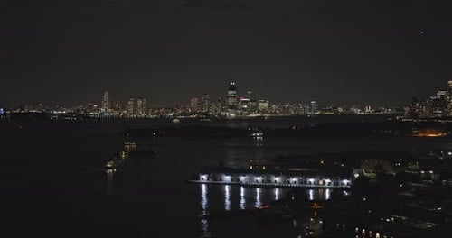 NYC New York Aerial v285 flyover Red Hook capturing ferries on the Channel, views of Jersey City and