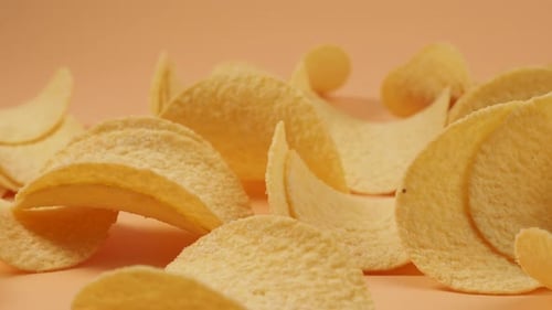 Delicious potato chips. Potato chips close up
