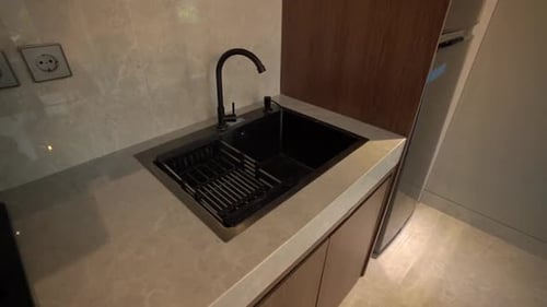 Modern Black Kitchen Sink with Faucet and Dish Rack
