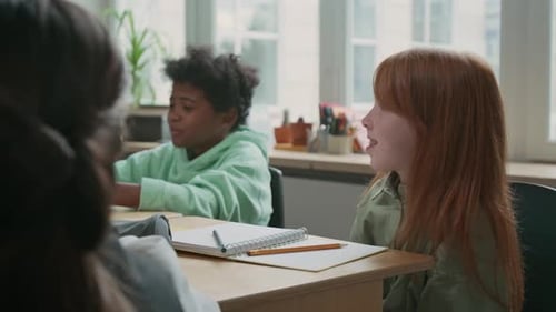 Diverse Schoolkids Chatting at Language Lesson in School