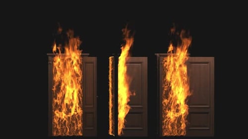 Realistic Fire Erupting from Wooden Door Transition Overlay