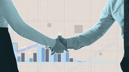 Financial Cutout Stop-Motion Animation of a Business Handshake with Coins Falls And