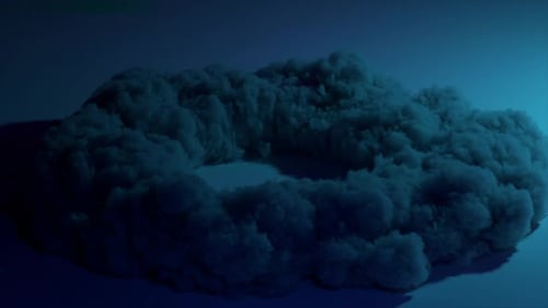 3D Animation of Abstract Art with an Explosive Smoke Structure with Flashing Neon Light