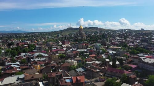 Aerial time lapse over Tbilisi city centre, Georgia capital city