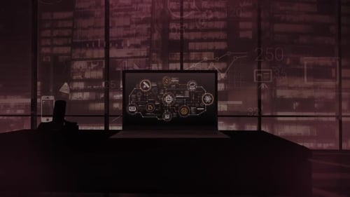 Infografía de la estructura funcional de la IA que se muestra en la pantalla de un portátil