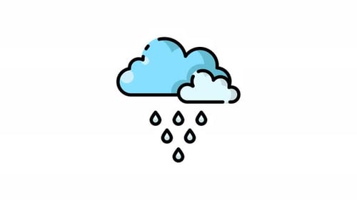Animated Cloud with Rain Drops Flat Design Icon