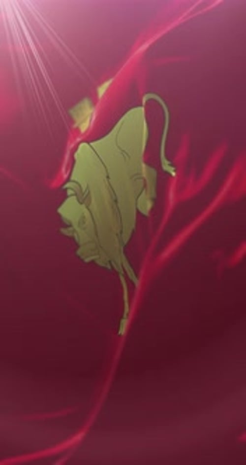 Animated Golden Bull Symbol on Waving Red Flag Background
