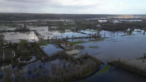 Aerial view of flooded fields, France.