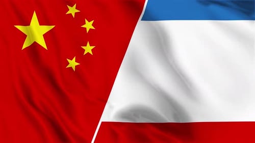 Waving Flags of China and Crimea Side by Side