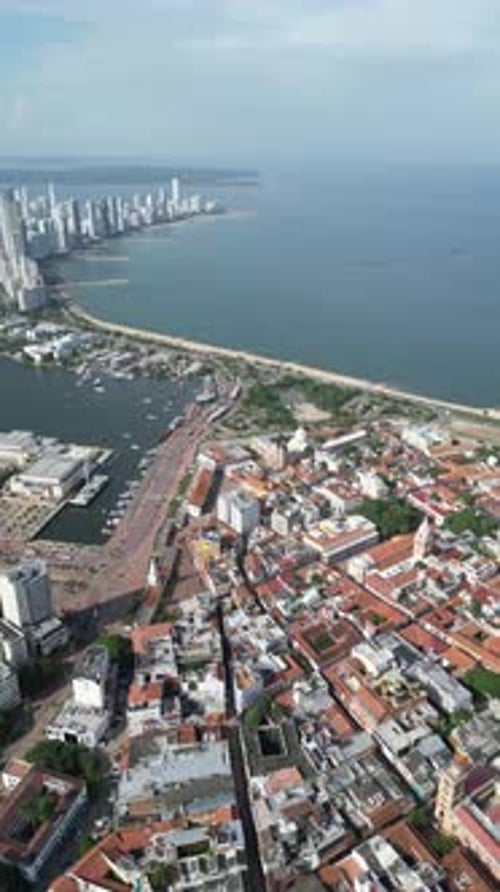 Aerial video over the beautiful city of Cartagena Colombia