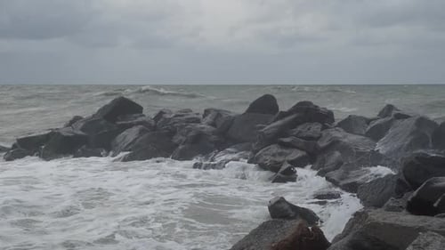 Waves crashing rocks on the west coast of Denmark
