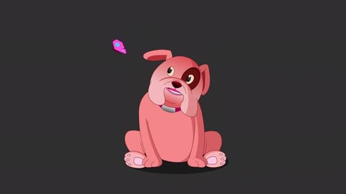 Animated Cartoon Dog Reacting to a Flying Object