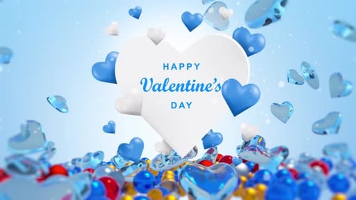 Modern Valentine's Day Greeting with Falling 3D Hearts