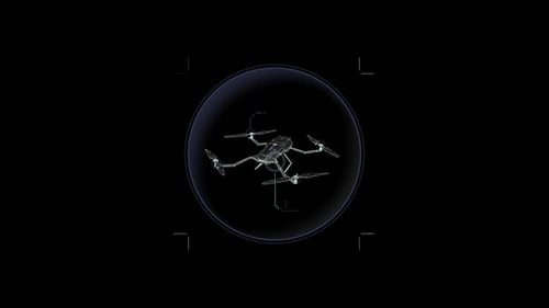 Futuristic HUD Wireframe Drone Animation Overlay