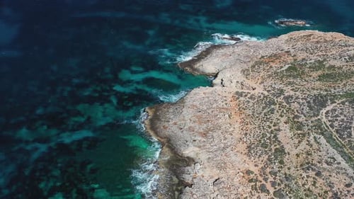 Aerial view of rocky coastline, Malta.
