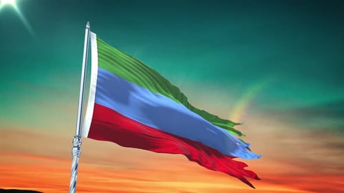 Realistic Waving National Flag Animation at Sunset