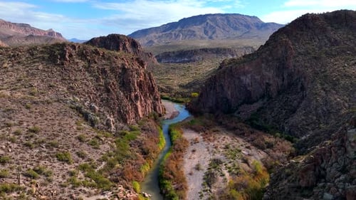 Aerial view of Salt River winding through canyon, United States.