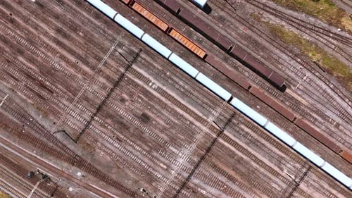 Freight Trains At A Railway Siding Aerial View