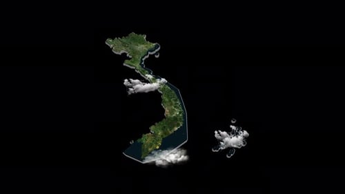3D Animated Vietnam Map with Moving Clouds