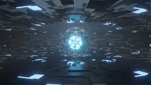 Futuristische leuchtende Kugel im abstrakten Raum