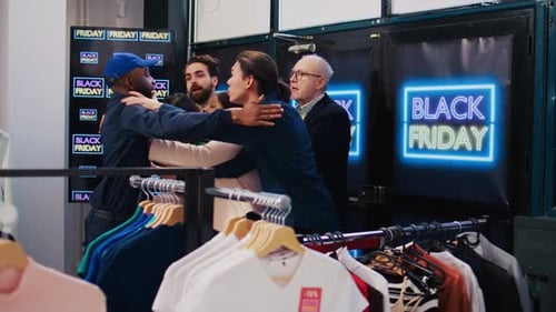 Frustrated Customers Confronting Security Guard at Store