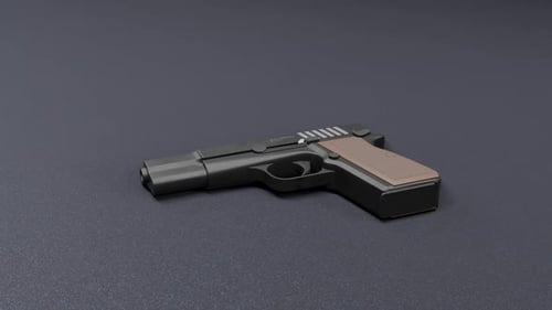 3D Animated Pistol Rotating on a Dark Surface