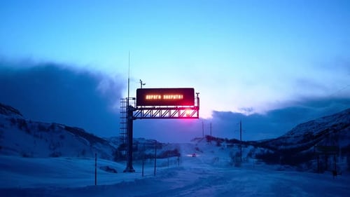 Closed Road Sign on the Road From Teriberka to Murmansk
