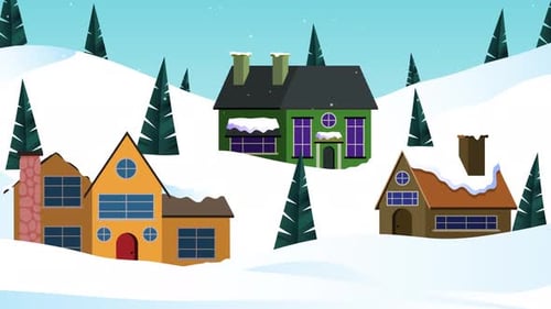 Winter Village Snow House Animation