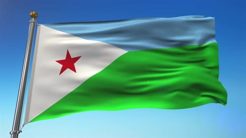 Realistic Waving Flag of Djibouti Against Clear Blue Sky