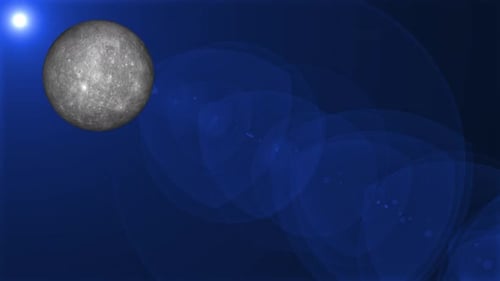 Animation of Mercury planet seen from space, Asteroids Cloud and cosmos, 1844
