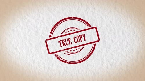 Animated True Copy Red Rubber Stamp on Paper Background