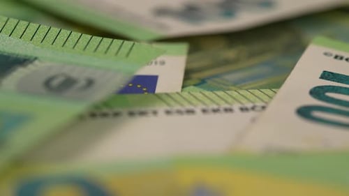 Close Up of Stacked Euro Bills