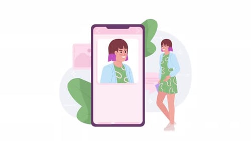 Animated Person Interacting with Social Media Profile on Smartphone