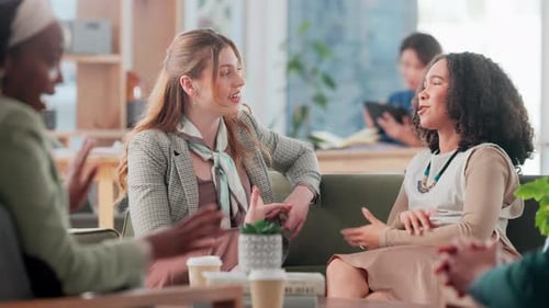 Office, break and business people with communication for laughing, planning