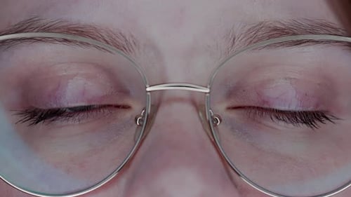Woman Wearing Glasses Close-up on Eyes and Face