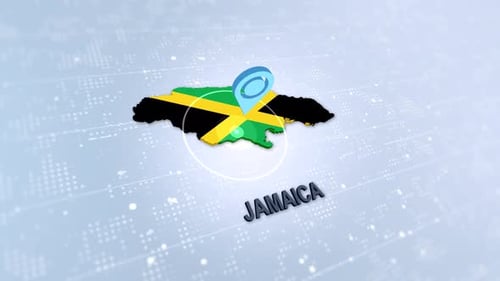 Animated Map of Jamaica with Flag and Location Pin