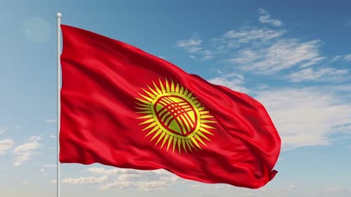 Kyrgyzstan Flag Waving Animation with Realistic Fabric Motion
