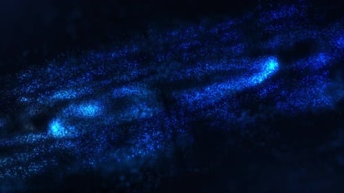 Abstract background with wavy shape particles, digital blue waves of glowing dots. Seamless looping