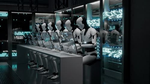 Looping Robot in Server Room Monitors Systems Via Futuristic Interface