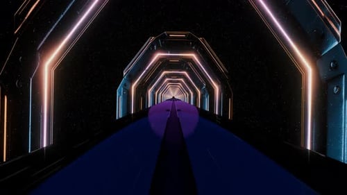 Cosmicinspired 3D Tunnel with Futuristic Lighting Reflections