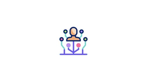 Animated Flat Design Icon of Person Connected to Network Nodes