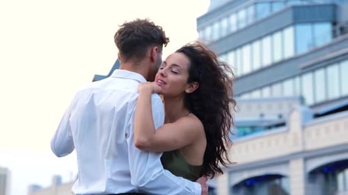 Happy Couple Dancing Together on Rooftop Terrace Romantic Date on the Roof Romantic Concept Couple