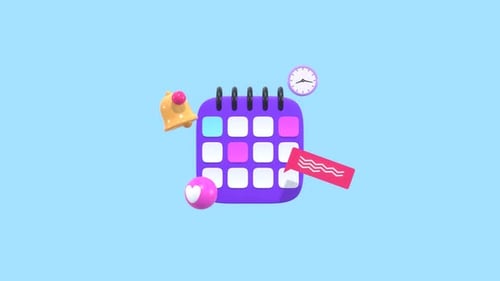Daily Routine And Time Management Concepts Animation. Animated Calendar with Clock, Bell And Like.