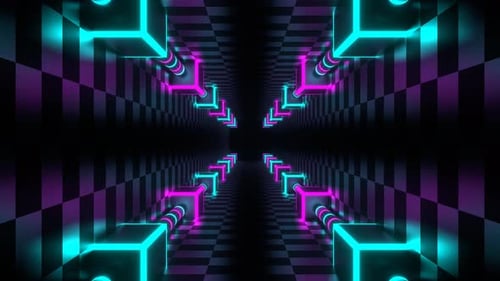 Cyan And Pink Neon Energy On Corners Tunnel Background Vj Loop In 4K