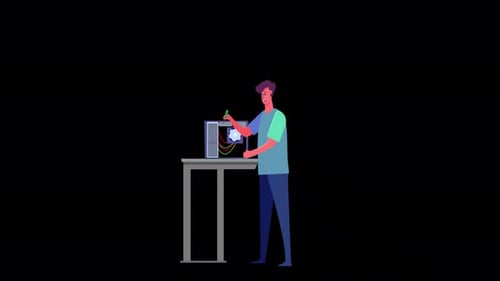 Man Repairing Computer Alpha Channel 4K