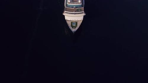 Aerial view of cruise ship in Kotor Bay at sunset, Montenegro.
